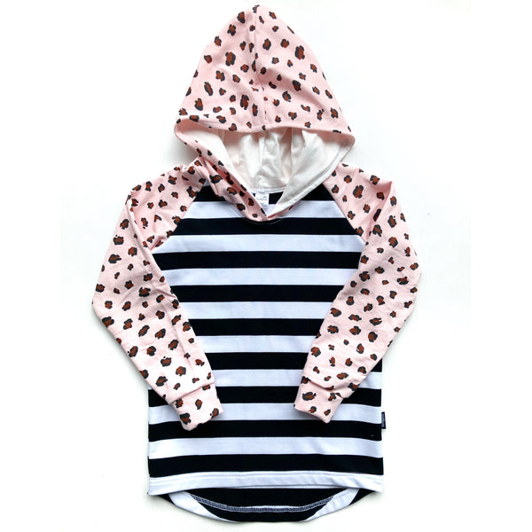 Striped and Leopard Print Hoodie