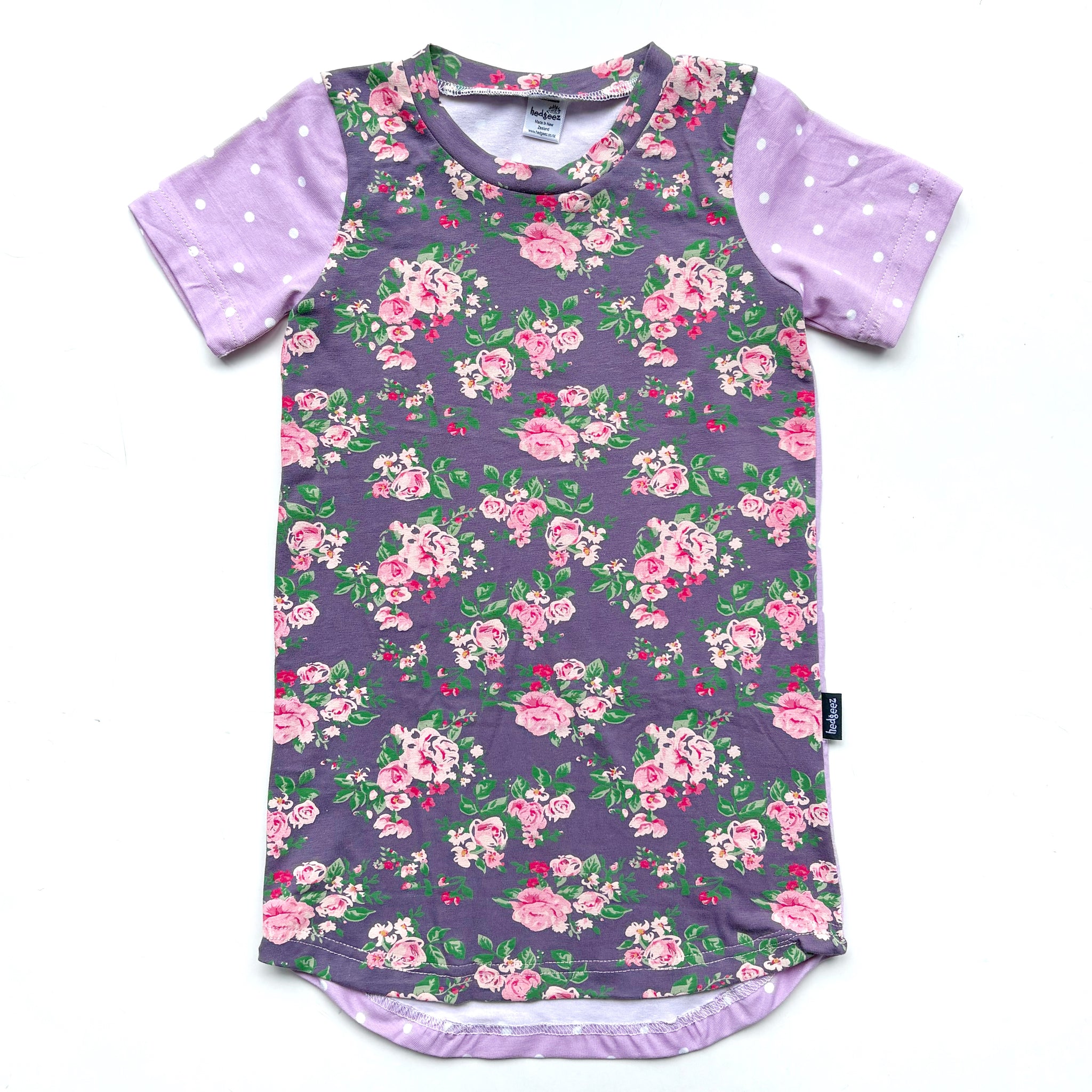 T-Shirt Dress - Purple Floral - Short Sleeve