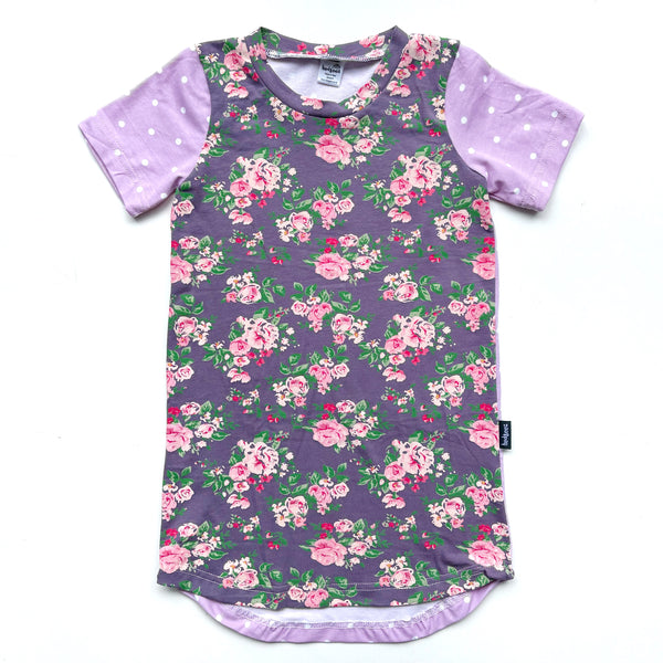 T-Shirt Dress - Purple Floral - Short Sleeve