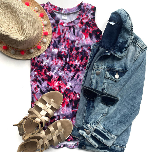 Singlet Dress - Purple/Pink Geo