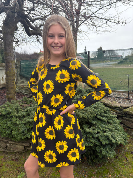 Waisted Dress - Sunflower - Long Sleeve