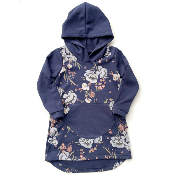 Hooded Dress - Navy Floral - Size 4, 7 and 8