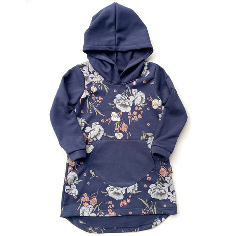 Hooded Dress - Navy Floral - Size 4, 7 and 8