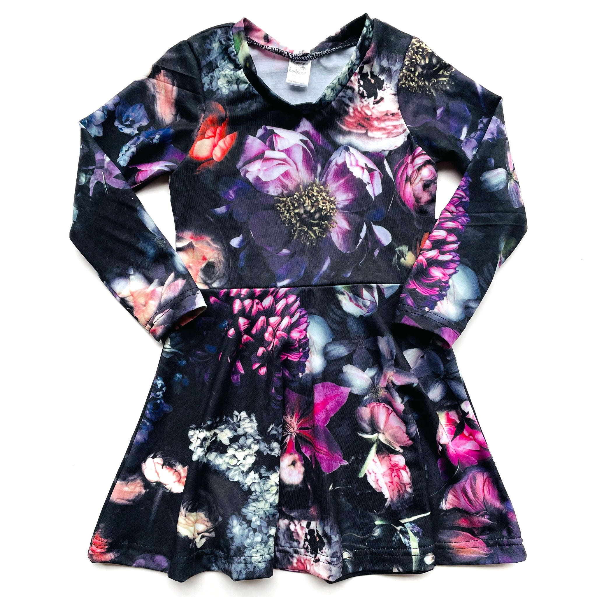 Twirl Dress Black Floral - Long/Short Sleeve - Size 3,4,5 and 8