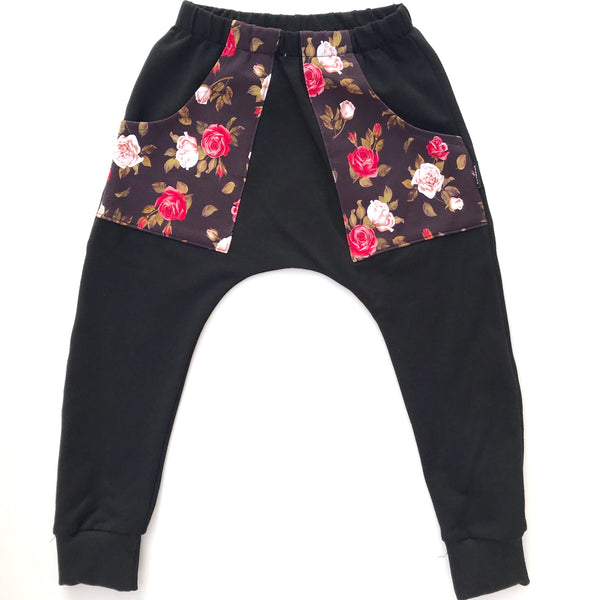 Harem Track Pants - Black, Random Pockets