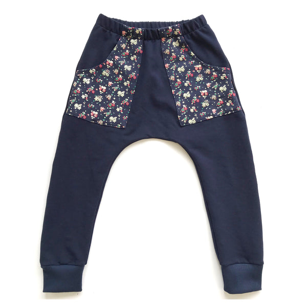 Harem Track Pants - Navy Small Floral