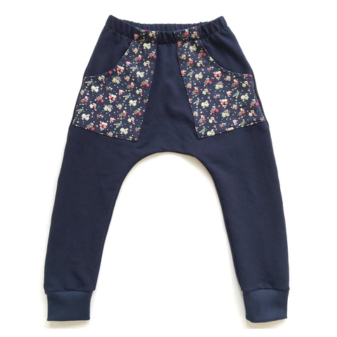 Harem Track Pants - Navy Small Floral