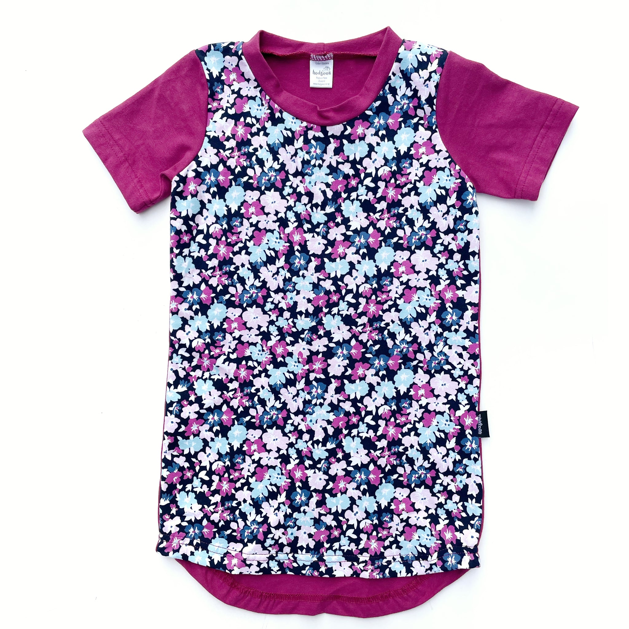 T-Shirt Dress - Navy Floral with Pink