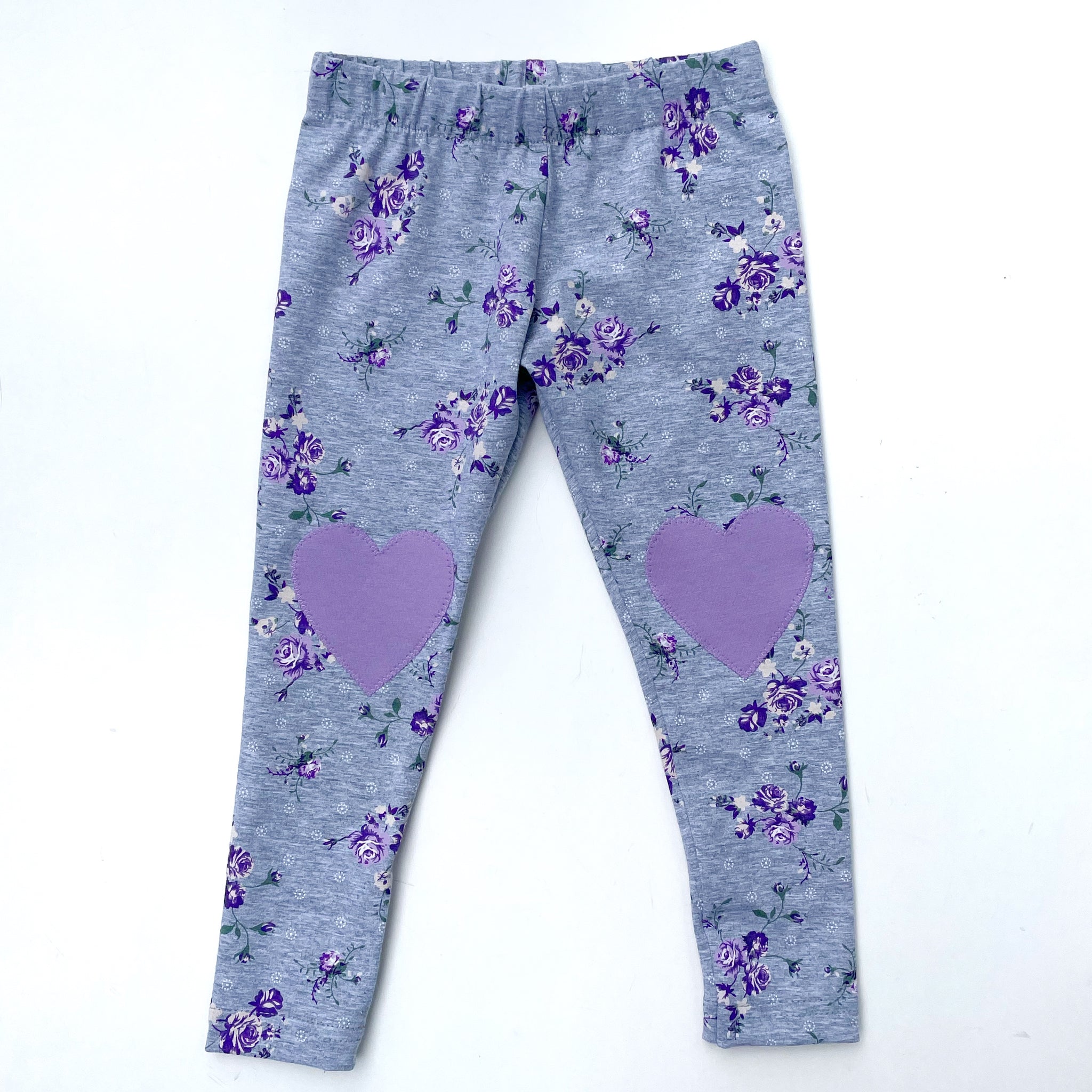 Grey Floral and Heart Leggings