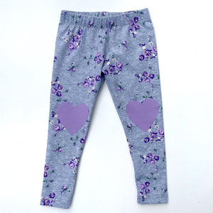 Grey Floral and Heart Leggings - Sizes 2 and 3