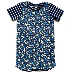 T-Shirt Dress - Navy Floral and Stripes