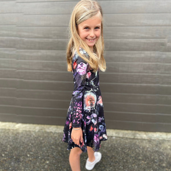 Twirl Dress Black Floral - Long/Short Sleeve - Size 3,4 and 5