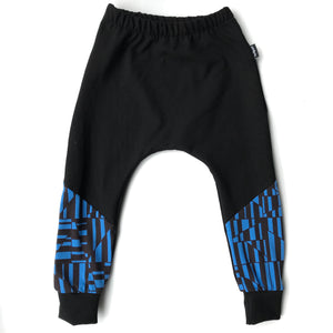 Blue Geo Spliced Harem Pants